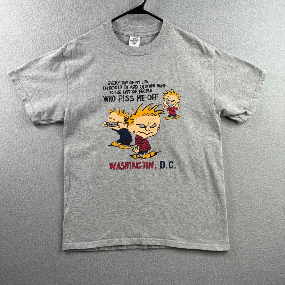 Vintage Calvin and hobbes Shirt Mens Medium Gray 90s Y2K Comic Humor